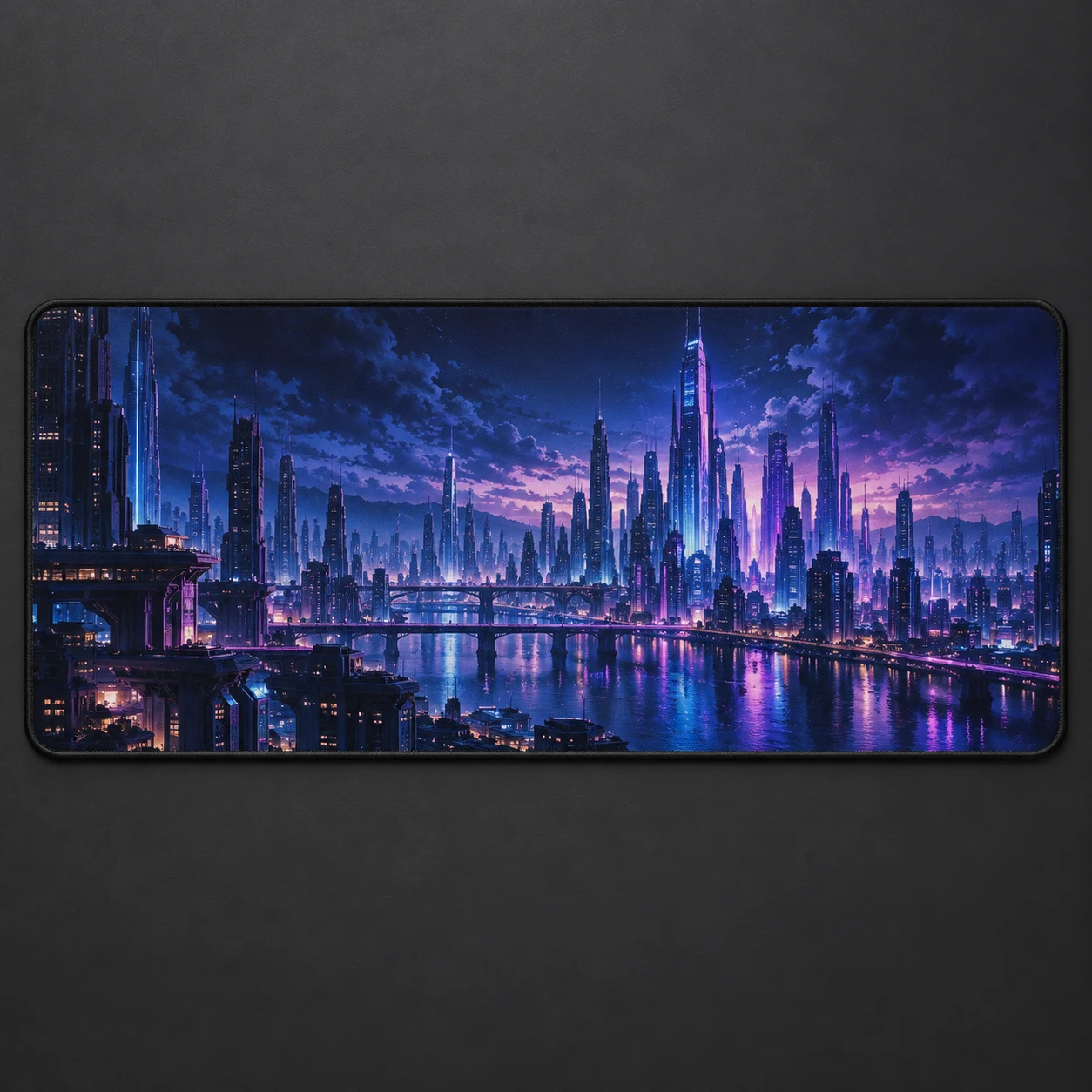 Midnight Skyline Extended mouse pad, Blue / Violet