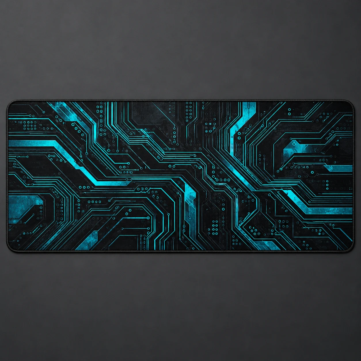 Cyan Circuit extended mouse pad, Cyan / Black