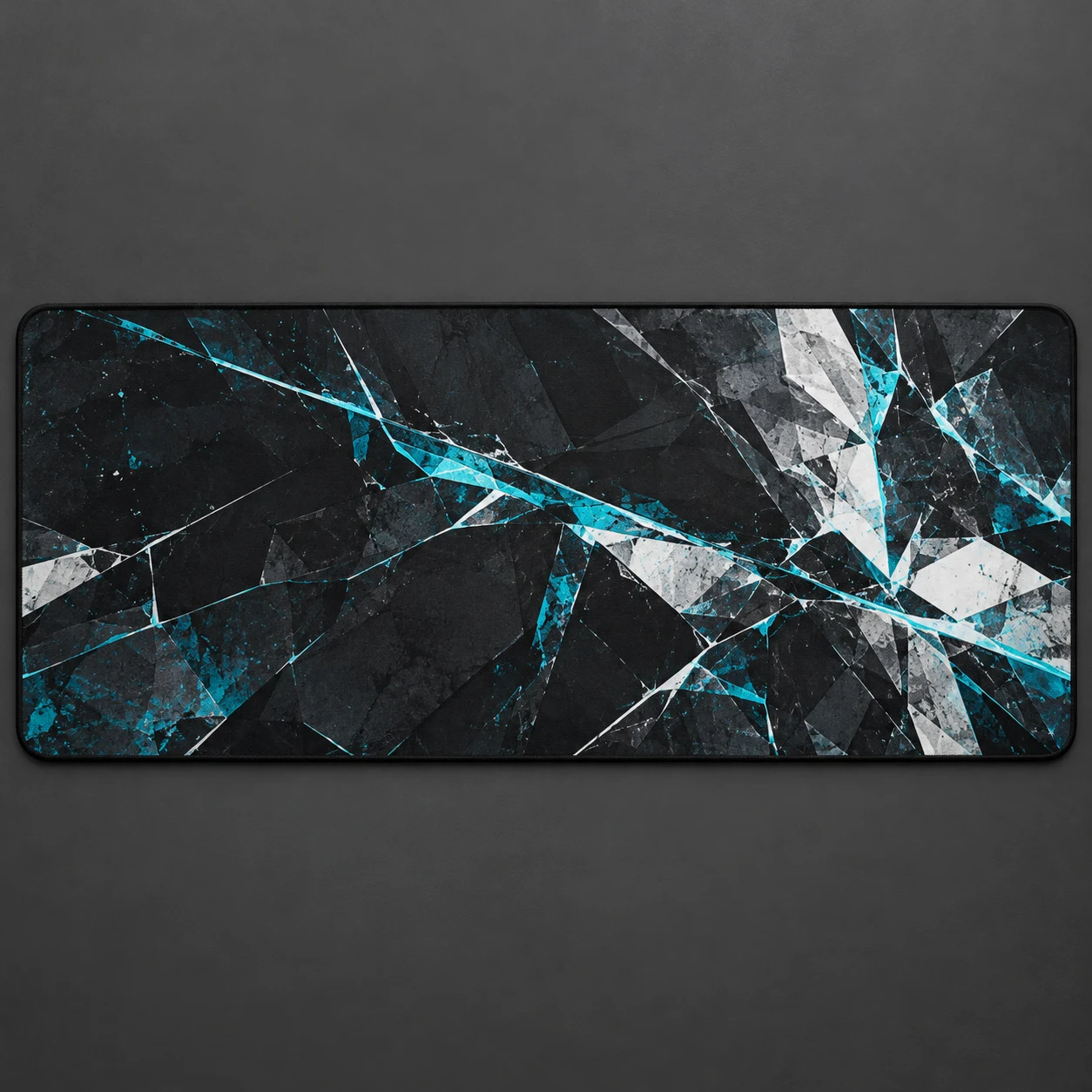 Signal Fracture Extended mouse pad, Cyan / White